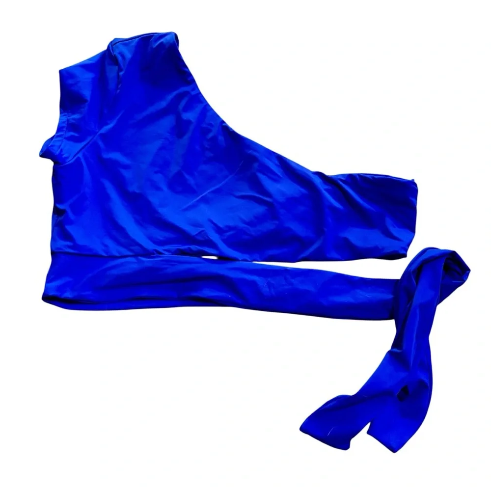 ⛱️Frankies Bikinis Puck One Swim Top One Shoulder Cap Sleeve Size XL Blue NWT⛱️